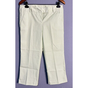 Portrait Pants Womens 9 Green Stripe Straight Cropped Flat Front Dress Slacks‎